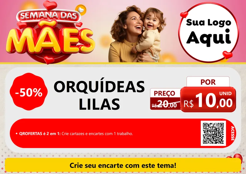 Modelo de Cartaz para Cartaz A4 Horizontal com o tema Semana das Mães para Floricultura e jardim