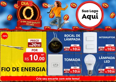 Modelo de Encarte para Encarte A4 Horizontal com o tema Dia O - O Dia Mais Barato Do Mês para Materiais Elétricos