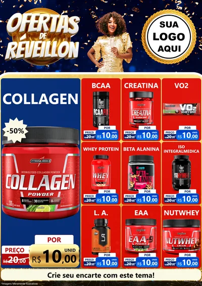 Modelo de Encarte para Encarte A4 Vertical com o tema Ofertas de Réveillon para Suplementos alimentares