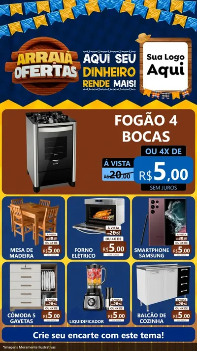Modelo de Rede Social para Stories com o tema Arraiá de Ofertas - Junina para Móveis e Eletro
