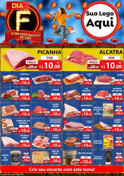 Modelo de Encarte para Encarte A4 Vertical com o tema Dia F - O Dia Mais Barato Do Mês para Açougue