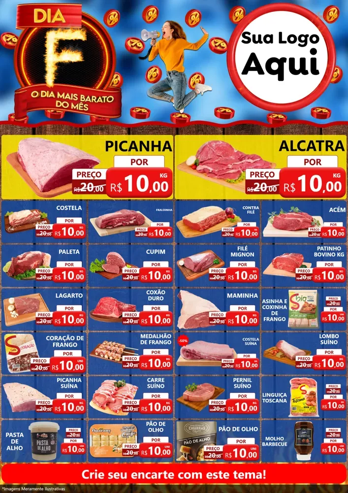 Modelo de Encarte para Encarte A4 Vertical com o tema Dia F - O Dia Mais Barato Do Mês para Açougue