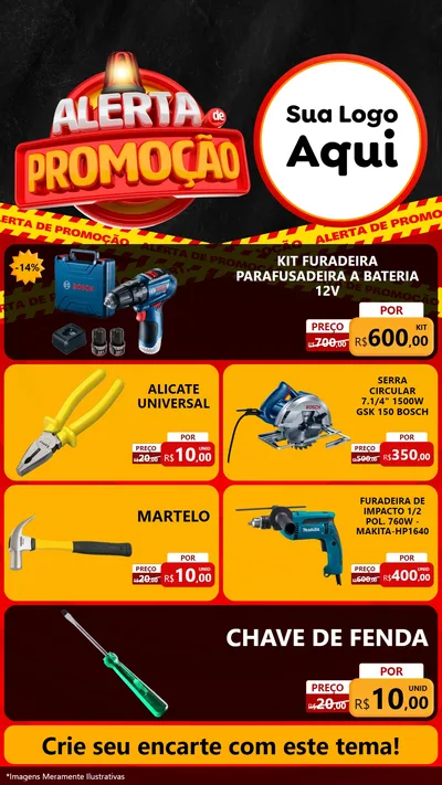 Modelo de TV para TV Vertical com o tema Alerta de Promoção para Maquinas e Ferramentas