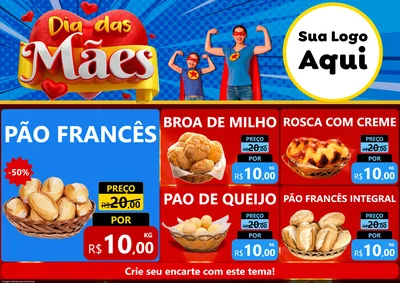 Modelo de Encarte para Encarte A4 Horizontal com o tema Dia das Mães para Padaria