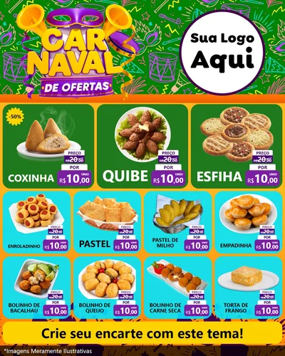 Modelo de Rede Social para Feed Instagram com o tema Carnaval de Ofertas para Salgadaria