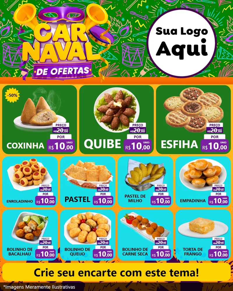 Modelo de Rede Social para Feed Instagram com o tema Carnaval de Ofertas para Salgadaria