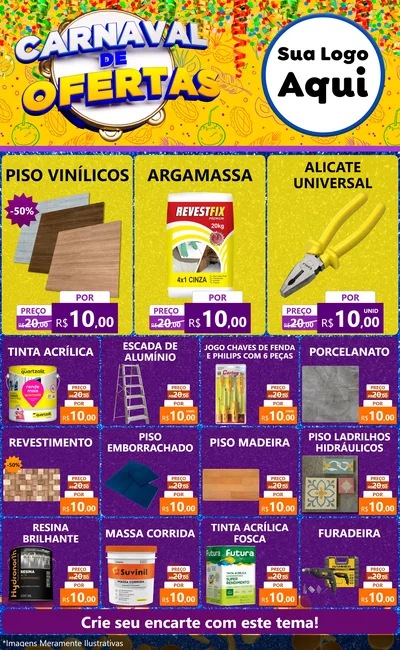 Modelo de Encarte para Encarte Grande com o tema Carnaval de Ofertas para Material para Construção