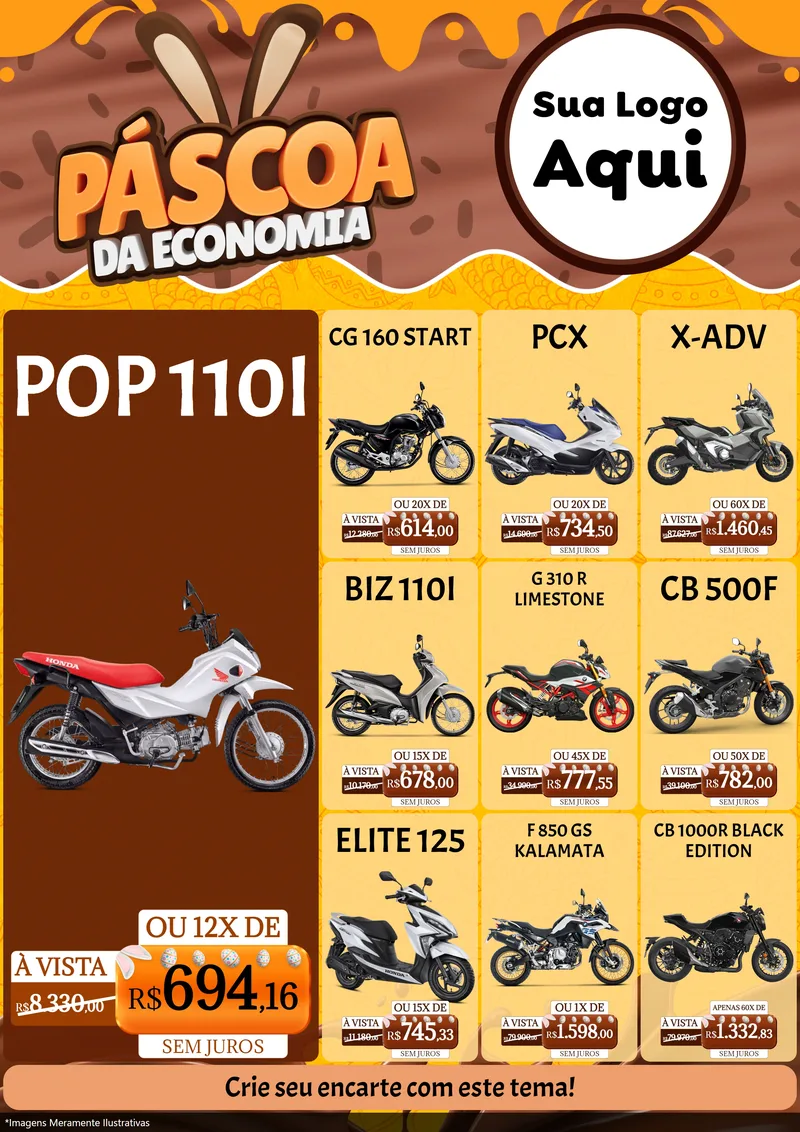 Modelo de Encarte para Encarte A4 Vertical com o tema Páscoa da Economia para Concessionaria de Motos