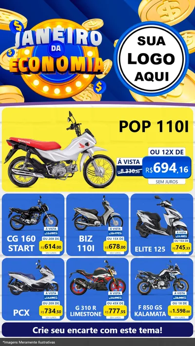 Modelo de Rede Social para Stories com o tema Janeiro da Economia para Concessionaria de Motos