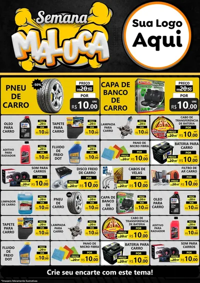 Modelo de Encarte para Encarte A4 Vertical com o tema Semana Maluca para Auto peças