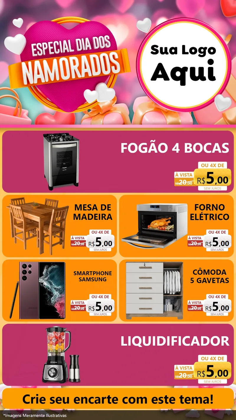 Modelo de TV para TV Vertical com o tema Especial Dia dos Namorados para Móveis e Eletro