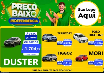 Modelo de Encarte para Encarte A4 Horizontal com o tema Preço Baixo de Independência para Concessionaria de Carros