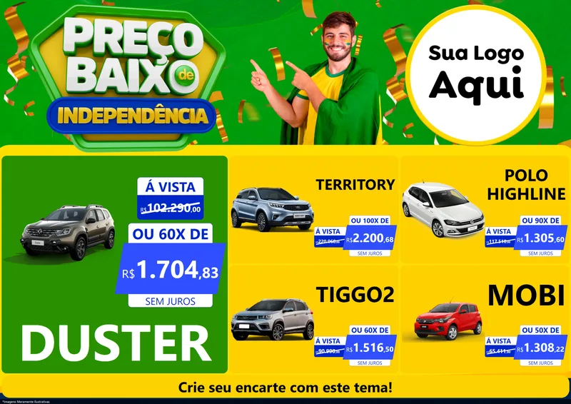 Modelo de Encarte para Encarte A4 Horizontal com o tema Preço Baixo de Independência para Concessionaria de Carros