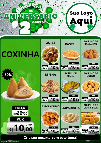Modelo de Encarte para Encarte A4 Vertical com o tema Promoção de Aniversário - 2 Anos para Salgadaria