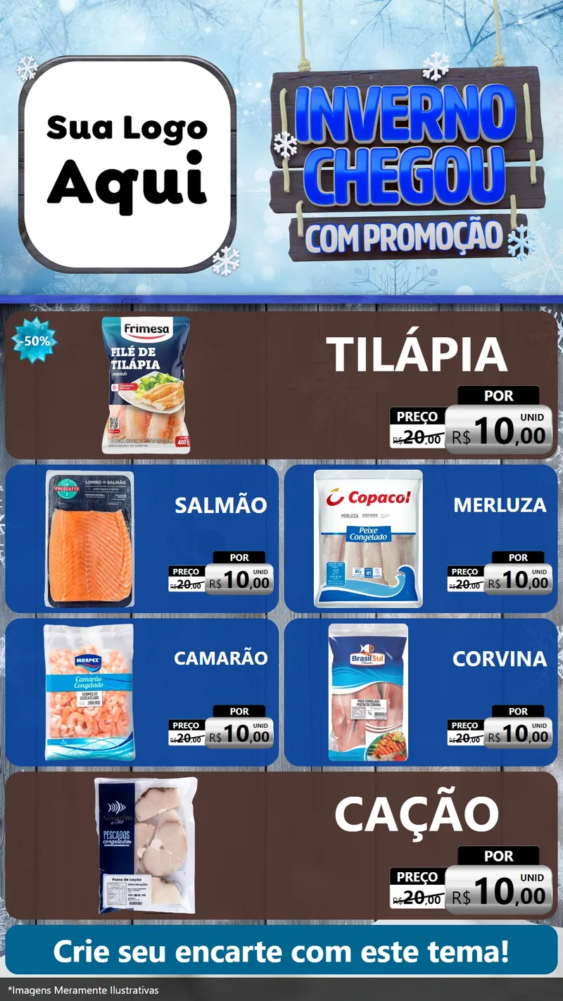 Modelo de TV para TV Vertical com o tema Inverno Chegou Com Promoção para Peixaria