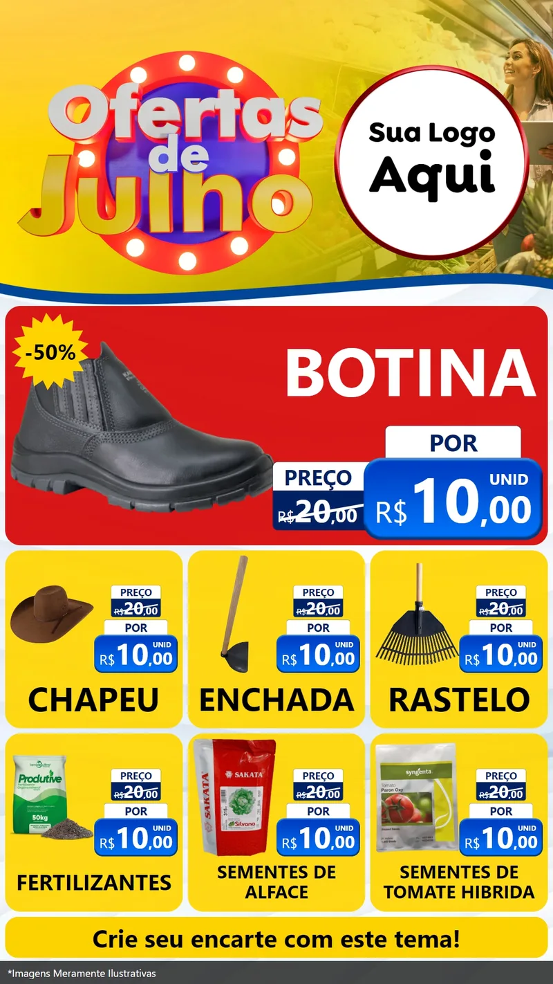 Modelo de Rede Social para Stories com o tema Ofertas de Julho para Agropecuária