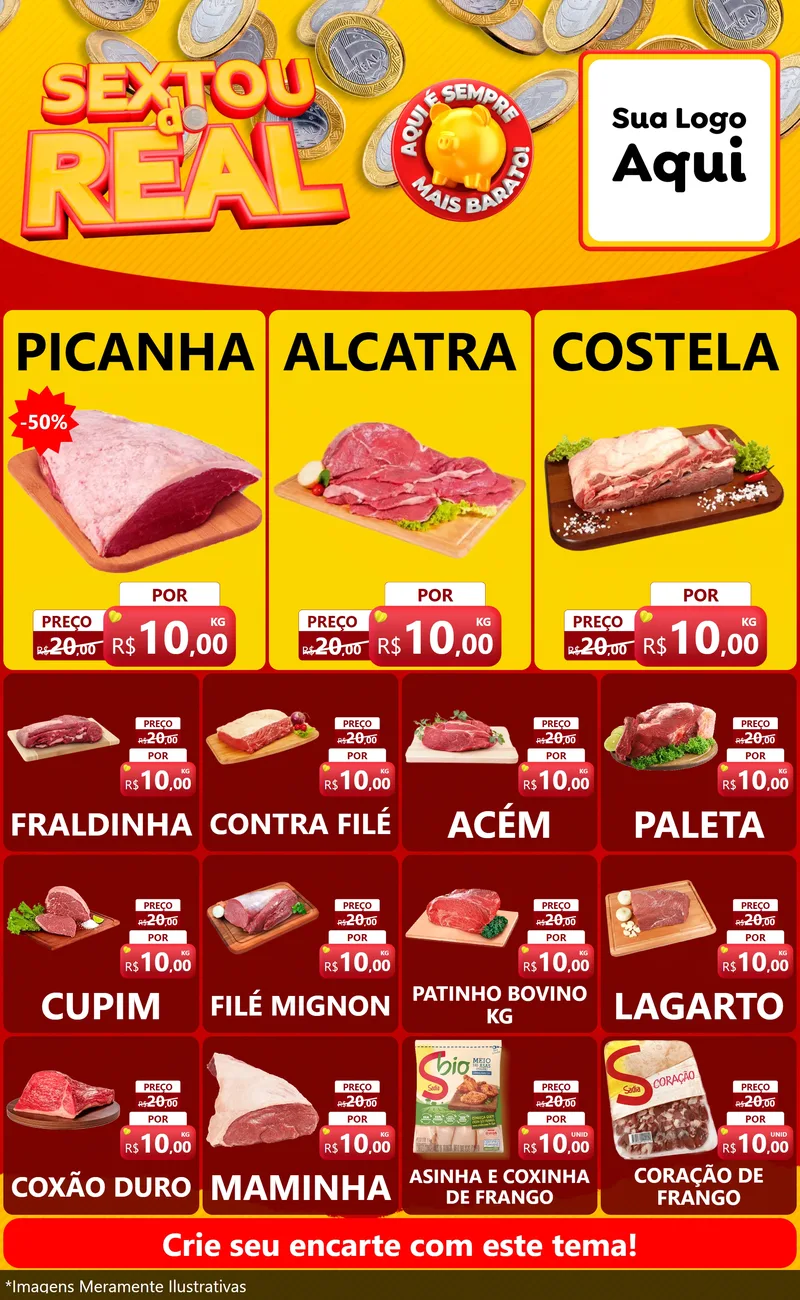 Modelo de Encarte para Encarte Grande com o tema Sextou do Real para Açougue
