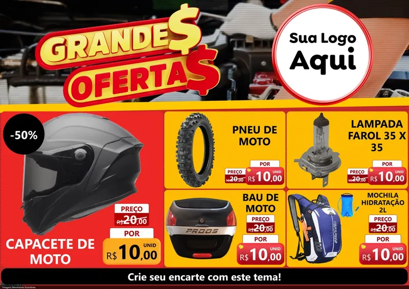 Modelo de Encarte para Encarte A4 Horizontal com o tema Grandes Ofertas - Autopeças para Moto peças