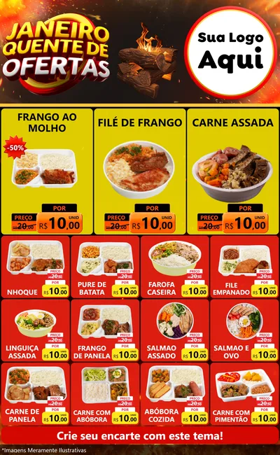 Modelo de Encarte para Encarte Grande com o tema Janeiro Quente de Ofertas para Restaurante