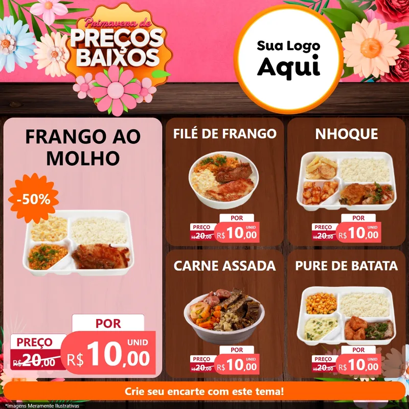 Modelo de Rede Social para Feed Facebook com o tema Primavera de Preços Baixos para Restaurante