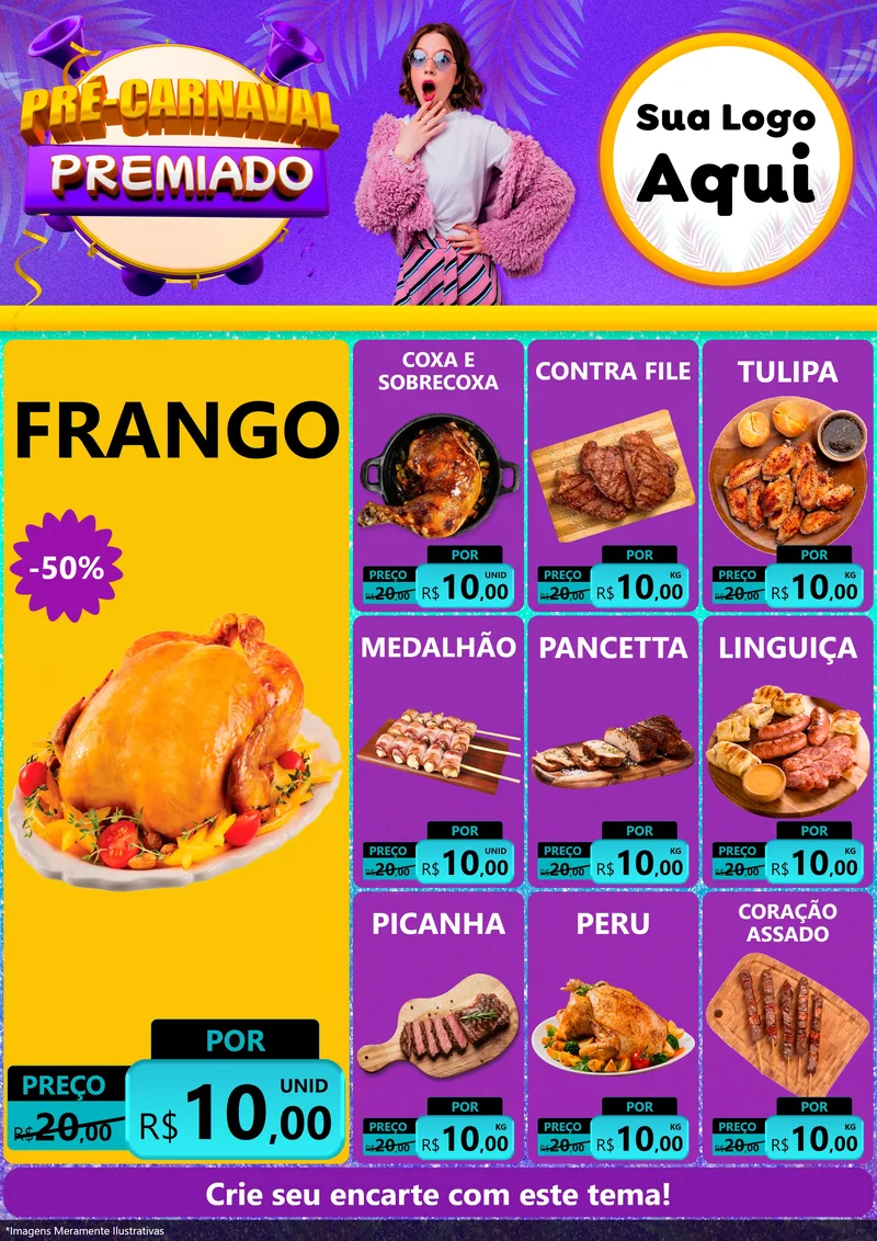 Modelo de Encarte para Encarte A4 Vertical com o tema Pré-Carnaval Premiado para Assados