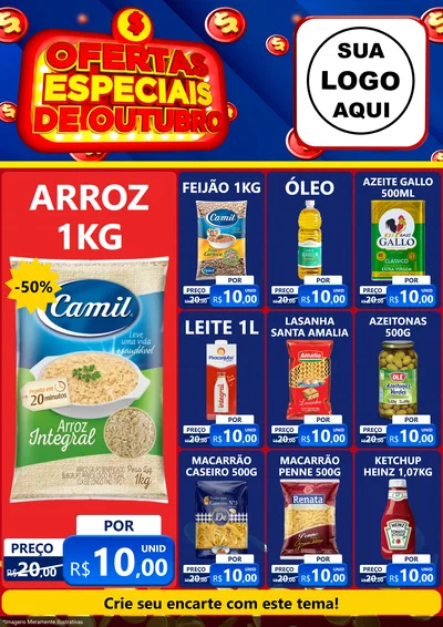 Modelo de Encarte para Encarte A4 Vertical com o tema Ofertas Especiais de Outubro para Supermercado