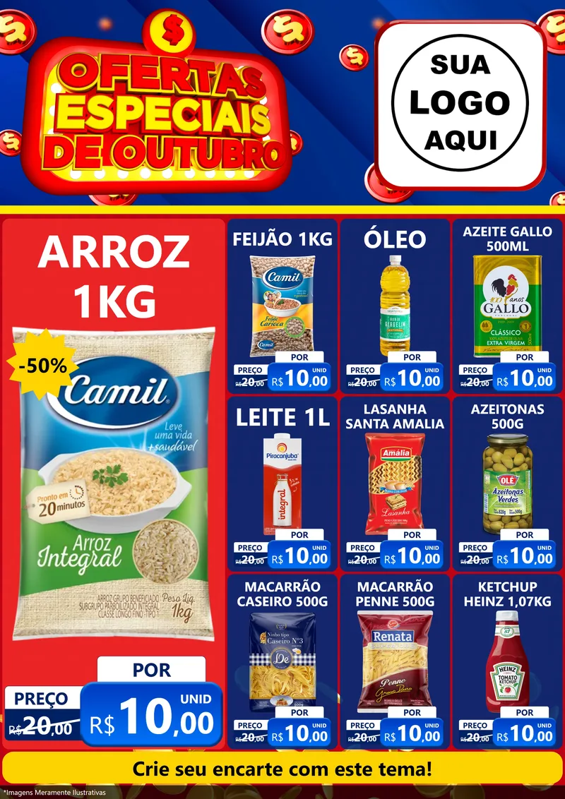 Modelo de Encarte para Encarte A4 Vertical com o tema Ofertas Especiais de Outubro para Supermercado
