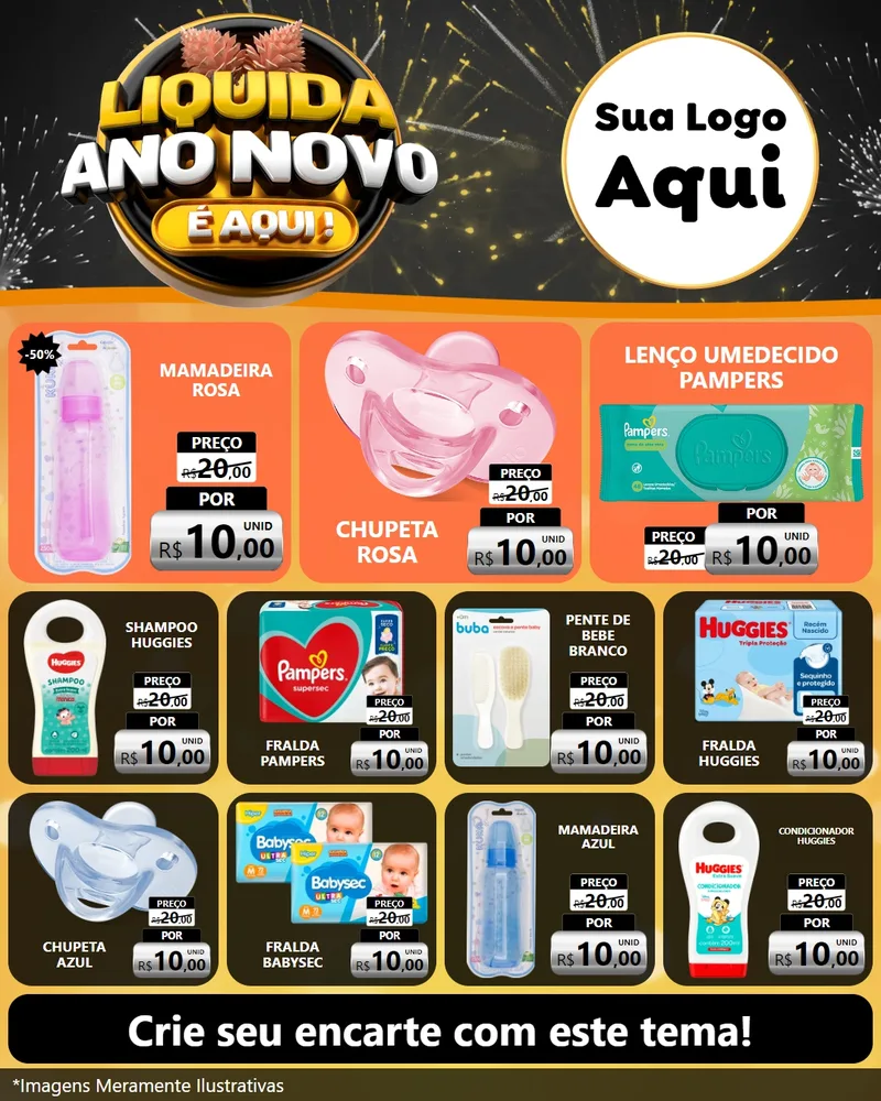Modelo de Rede Social para Feed Instagram com o tema Liquida Ano Novo É Aqui! para Bebês