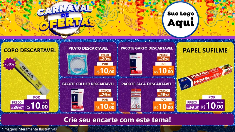 Modelo de TV para TV Horizontal com o tema Carnaval de Ofertas para Embalagens