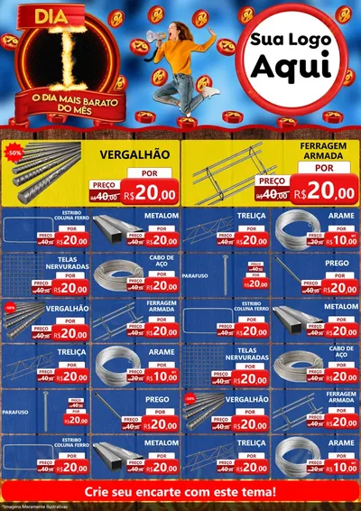 Modelo de Encarte para Encarte A4 Vertical com o tema Dia I - O Dia Mais Barato Do Mês para Ferragens