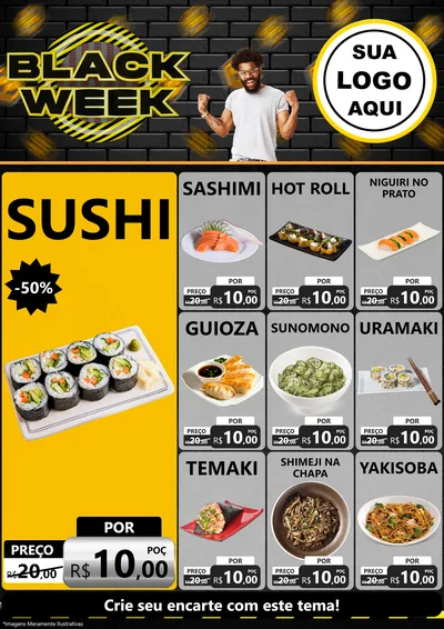 Modelo de Encarte para Encarte A4 Vertical com o tema Black Week para Comida japonesa