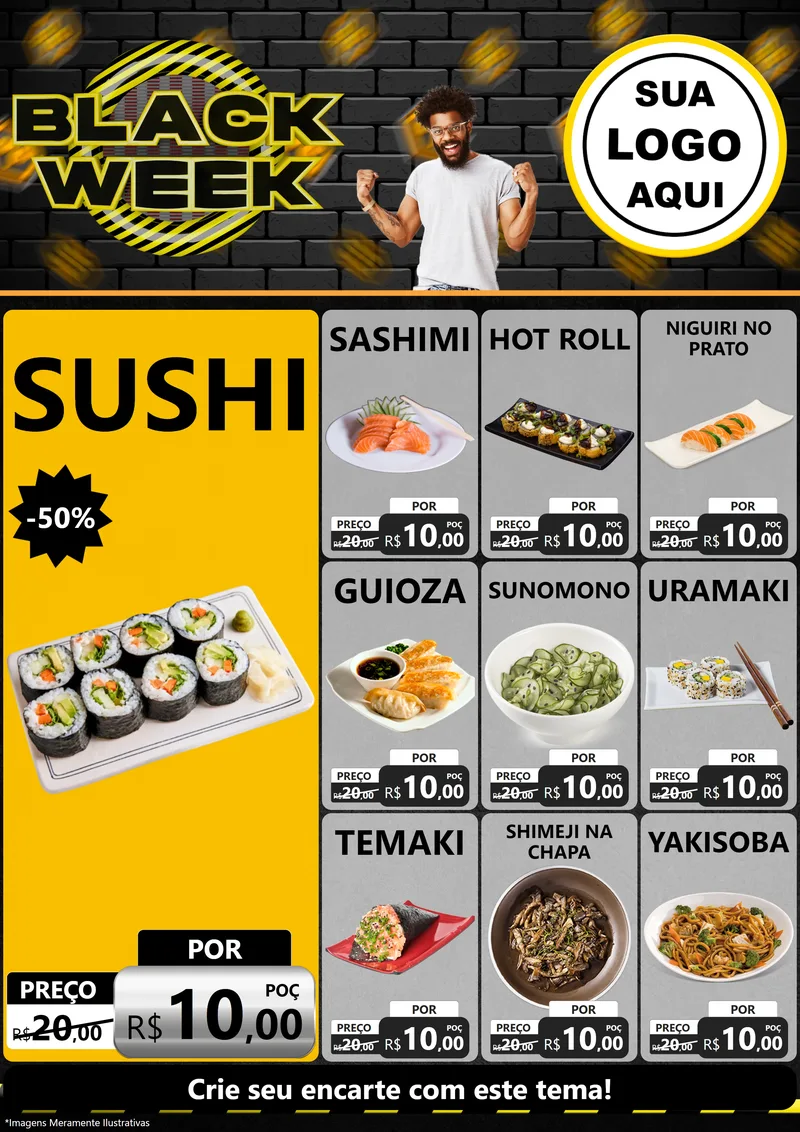 Modelo de Encarte para Encarte A4 Vertical com o tema Black Week para Comida japonesa