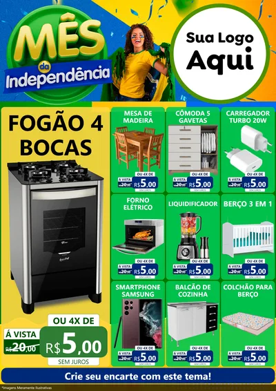 Modelo de Encarte para Encarte A4 Vertical com o tema Mês da Independência para Móveis e Eletro