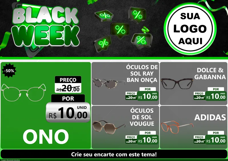 Modelo de Encarte para Encarte A4 Horizontal com o tema Black Week para Óticas