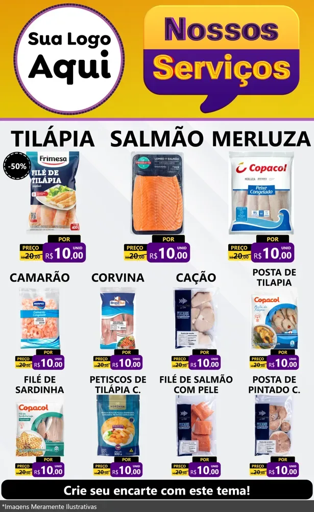 Modelo de Encarte para Encarte Grande com o tema Nossos Serviços para Peixaria