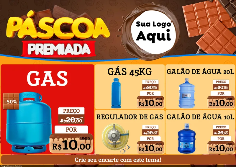 Modelo de Encarte para Encarte A4 Horizontal com o tema Páscoa Premiada para Água e gás