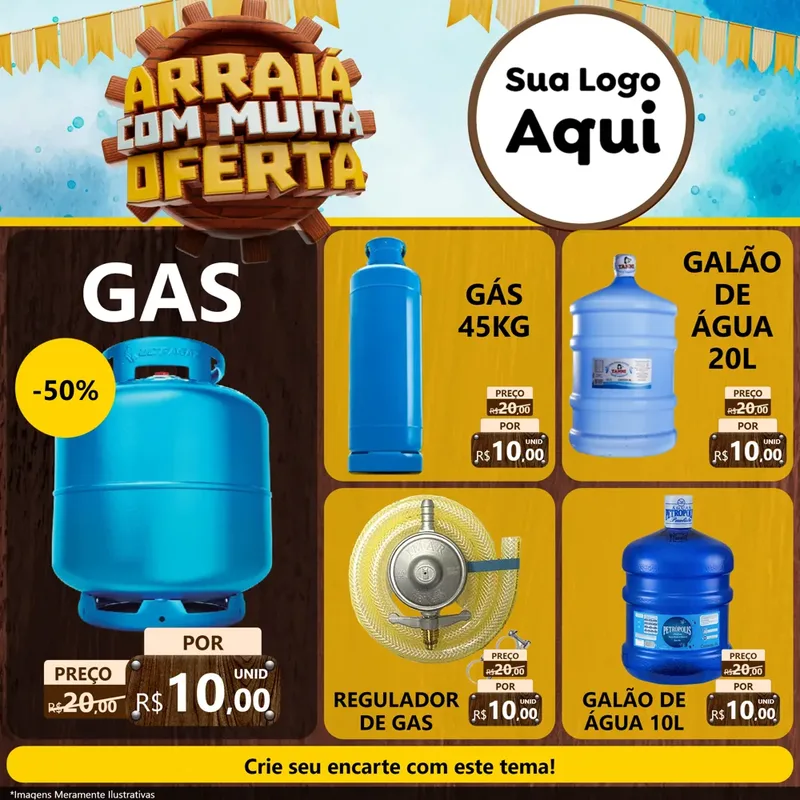 Modelo de Rede Social para Feed Facebook com o tema Ofertas de São João - Junina para Água e gás