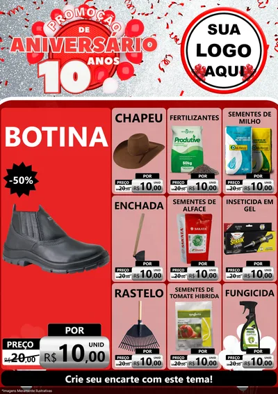 Modelo de Encarte para Encarte A4 Vertical com o tema Promoção de Aniversário - 10 Anos para Agropecuária
