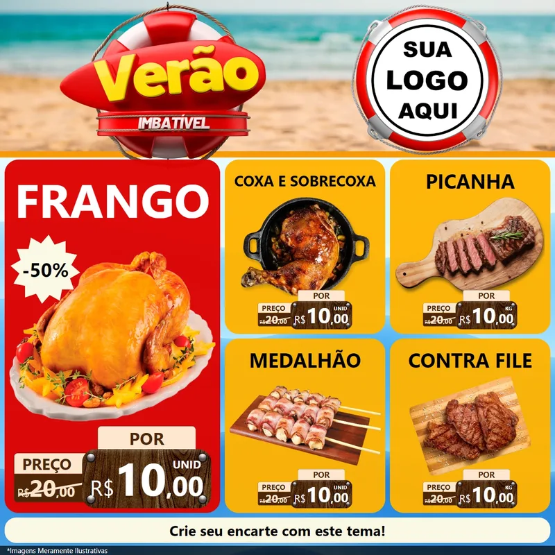 Modelo de Rede Social para Feed Facebook com o tema Verão Imbatível para Assados