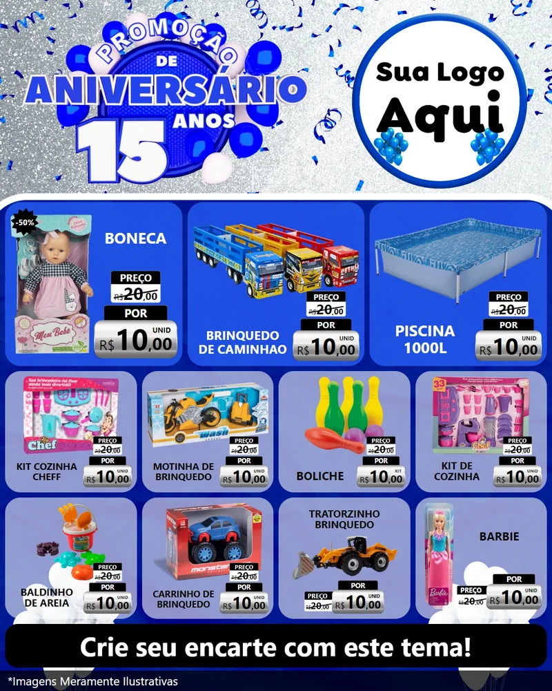 Modelo de Rede Social para Feed Instagram com o tema Promoção de Aniversário - 15 Anos para Brinquedos
