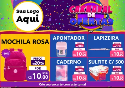 Modelo de Encarte para Encarte A4 Horizontal com o tema Carnaval de Ofertas para Papelaria