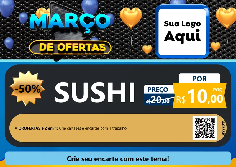 Modelo de Cartaz para Cartaz A4 Horizontal com o tema Março de Ofertas para Comida japonesa