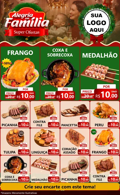 Modelo de Encarte para Encarte Grande com o tema Alegria Em Família - Super Ofertas para Assados