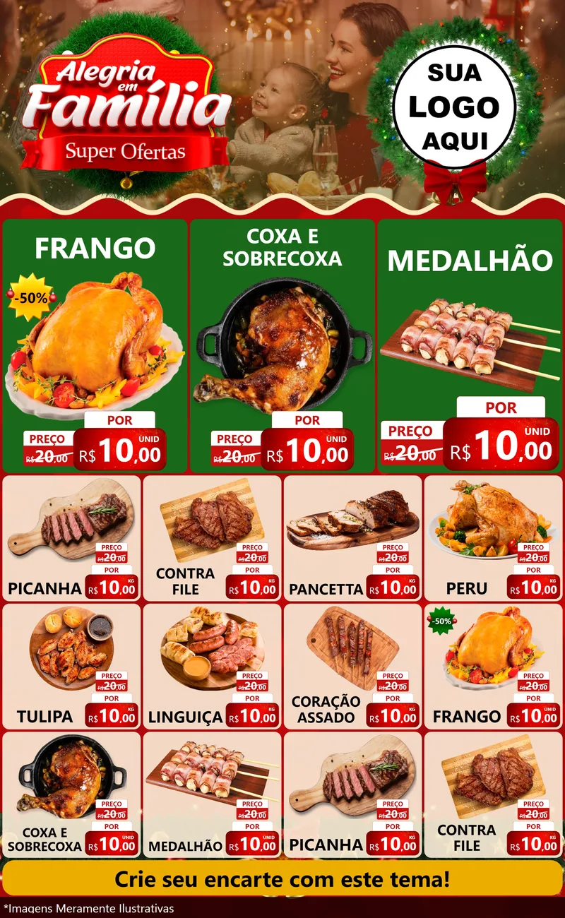 Modelo de Encarte para Encarte Grande com o tema Alegria Em Família - Super Ofertas para Assados