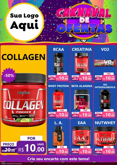Modelo de Encarte para Encarte A4 Vertical com o tema Carnaval de Ofertas para Suplementos alimentares