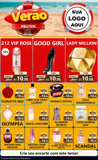 Modelo de Encarte para Encarte Grande com o tema Verão Imbatível para Perfumes