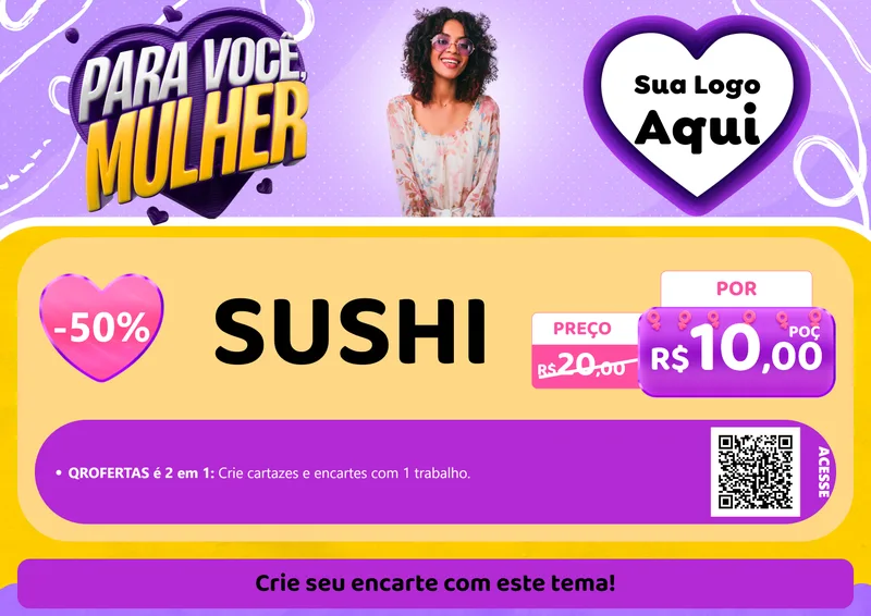 Modelo de Cartaz para Cartaz A4 Horizontal com o tema Para Você, Mulher para Comida japonesa