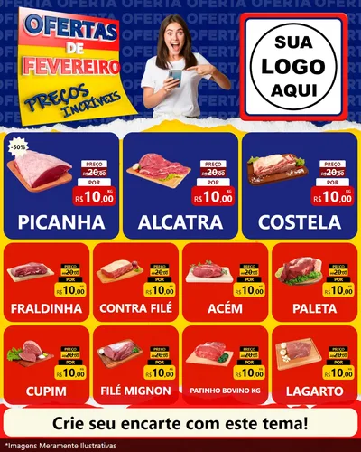 Modelo de Rede Social para Feed Instagram com o tema Ofertas de Fevereiro - Preços Incríveis para Açougue