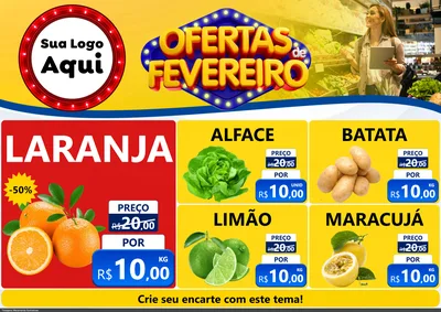 Modelo de Encarte para Encarte A4 Horizontal com o tema Ofertas de Fevereiro para Hortifrúti