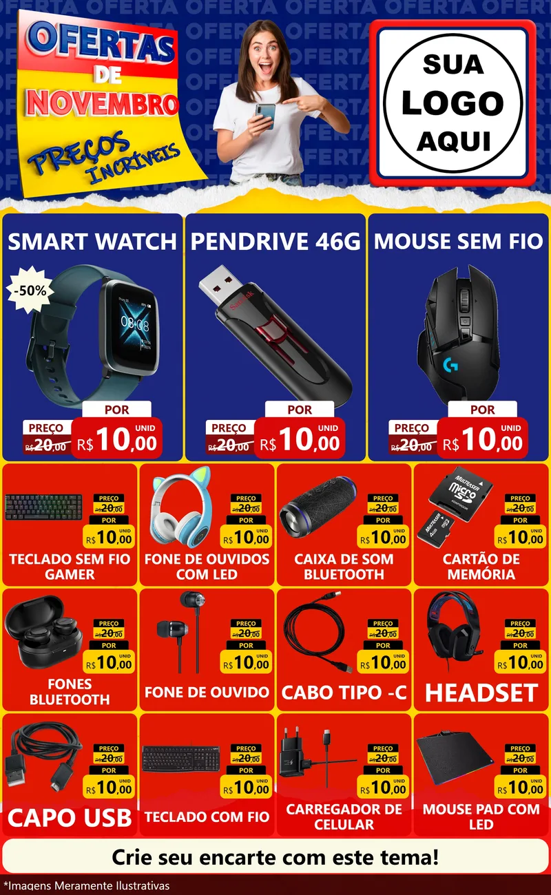 Modelo de Encarte para Encarte Grande com o tema Ofertas de Novembro - Preços Incríveis para Informática